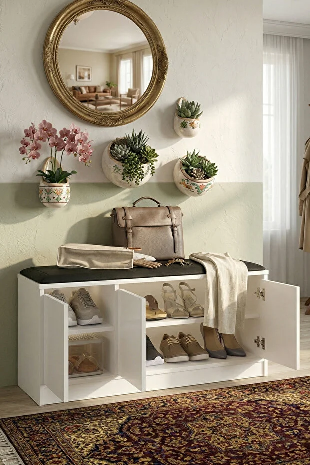 More Puflu Ayakkabılık 3 Kapaklı Dolap 90cm Beyaz 